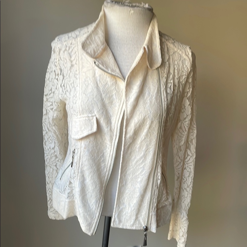 Cream Utility Jacket with Textured Fabric and Relaxed Fit